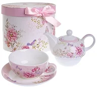 Dzbanki i imbryki - London Boutique Zestaw do herbaty Tea for One dzbanek na herbatę filiżanka suacer tulipan motywów Chic Flora ptak róża Butterfly porcelana prezent-Box, rose, 15x15cm - miniaturka - grafika 1