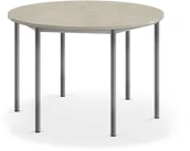 Meble do szkół i przedszkoli - AJ Produkty Biurko SONITUS, okrągłe,  1200x760 mm, jasno szare linoleum, szary aluminium - miniaturka - grafika 1