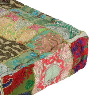 vidaXL Kwadratowy puf patchworkowy, bawełna, 50x50x12 cm, zielony - Pufy i podnóżki - miniaturka - grafika 2