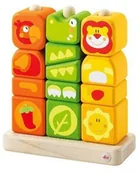Klocki - Sevi Klocki sześcienne dla najmłodszych na paliku, Zwierzęta i kolory, 13 elementów - miniaturka - grafika 1