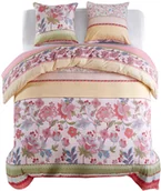 Pościel - vidaXL Zestaw po$196cieli, kwiaty i pasy, 3 czę$197ci, 200x220/80x80 cm, róż - miniaturka - grafika 1