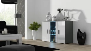 Cama Meble Komoda 120cm SOHO S7 szary biały połysk SOHOKOM SZ/BI - Komody - miniaturka - grafika 2