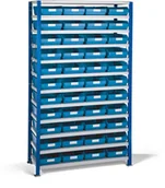 Regały biurowe - AJ Produkty Regał 400x1740x1000mm z 44 niebieskimi pojemnikami - miniaturka - grafika 1
