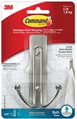 Wieszaki łazienkowe - Command Large Double Bath Hook, satyna nikiel, 1-Hook, 1-Large Water-Resistant Strip by Command BATH36-SN-ES - miniaturka - grafika 1