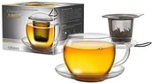 Serwisy do kawy i herbaty - Creano creano Tee-filiżanka ze szkła z uchem i zintegrowanym sito ze stali nierdzewnej, szklana pokrywa ze spodkiem, zestaw 4-częściowy, w 450 ML rozm Tee-Glas JUMBO - miniaturka - grafika 1