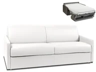 Sofy i kanapy - Vente-Unique 4-osobowa kanapa z ekspresowym mechanizmem rozkładania z materiału skóropodobnego CALIFE - Kolor: biały - Wymiary miejsca do spania: 160 cm - Materac 22 cm - miniaturka - grafika 1