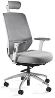 Fotele i krzesła biurowe - Unique Meble Krzesło biurowe ergonomiczne z zagłówkiem HERO - biały/siatka i tkanina szara - miniaturka - grafika 1