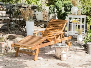 Beliani Drewniana leżanka ogrodowa z poduszką jasne drewno i złamana biel JAVA - Fotele i krzesła ogrodowe - miniaturka - grafika 5