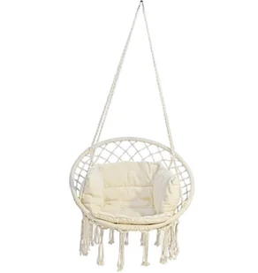 SASKA GARDEN Hamak ażurowy fotel wiszący 80x60cm luxe z poduszką ecru 1026947 - Fotele ogrodowe wiszące - miniaturka - grafika 6