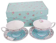 Serwisy do kawy i herbaty - London Boutique Zestaw do kawy i herbaty-filiżanek i spodków firmy 2 Vintage Flower Flora Rose lawenda prezent-Box, 11x8cm - miniaturka - grafika 1