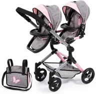 Wózki dla lalek - Bayer Design Wózek dla lalek Twin Neo różowo szary # z wartością produktów powyżej 89zł! - miniaturka - grafika 1
