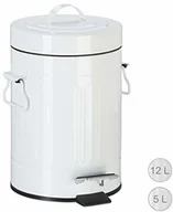 Koszyki łazienkowe - Relaxdays kosz na śmieci z pedałem w stylu vintage, kosz na odpady do kuchni lub łazienki, metalowy kosz na śmieci z funkcją pedałowania, kosz na śmieci, biały - miniaturka - grafika 1