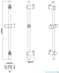 Omnires Drążek prysznicowy 70 cm chrom DR10CR | - Baterie wannowe i prysznicowe - miniaturka - grafika 2