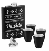 Piersiówki - Murrano Piersiówka czarna z 4 kieliszkami i grawerem dla niego na święta PIER-BK-028 - miniaturka - grafika 1