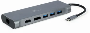 Gembird MULTI ADAPTER USB TYP-C 8 W 1 (HUB3.0 + HDMI + DISPLAYPORT + VGA + PD + CZYTNIK KART + LAN + DŹWIĘK STEREO), SZARY A-CM-COMBO8-01 - Adaptery i przejściówki - miniaturka - grafika 2