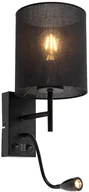 Lampy ścienne - QAZQA Nowoczesny kinkiet czarny klosz bawełniany czarny - Stacca - miniaturka - grafika 1