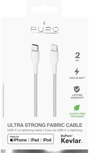 PURO Kabel USB-C Lightning Fabric Ultra Strong 2 m Biały - Kable USB - miniaturka - grafika 5