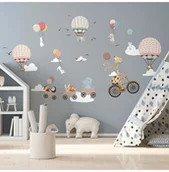 Naklejki na ścianę - Ambiance Ambiance Tatuaż ścienny "Animals and hot air balloons in the clouds" - miniaturka - grafika 1