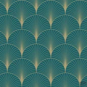 Tapety - Esta Home Turkusowa tapeta złoty wzór art deco wachlarze flizelina - miniaturka - grafika 1