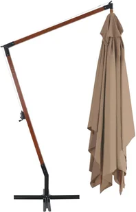 vidaXL Wiszący parasol z drewnianym słupkiem, 400 x 300 cm, taupe - Parasole ogrodowe - miniaturka - grafika 5