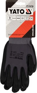 RĘKAWICE OCHRONNE NYLONOWE POWLEKANE SPIENIONYM NITRYLEM Z ANTYPOŚLIZGOWYM NAKROPIENIEM ROZMIAR 9 YT-74758 - Rękawice robocze - miniaturka - grafika 3