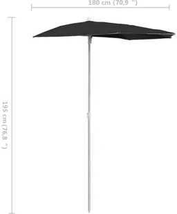 vidaXL Półokrągły parasol ogrodowy na słupku, 180x90 cm, czarny 315565 - Parasole ogrodowe - miniaturka - grafika 8