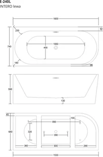 Corsan Wanna narożna Intero lewa 160 cm z szeroką krawędzią i wykończeniem czarnym 648714 - Wanny - miniaturka - grafika 2
