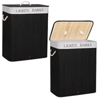 Kosze na bieliznę - Springos Kosz na pranie 100L z 2 komorami bambus naturalny czarny HA0071 - miniaturka - grafika 1