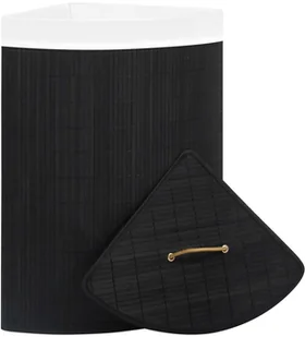 vidaXL Bambusowy kosz na pranie, narożny, czarny, 60 L vidaXL - Kosze na bieliznę - miniaturka - grafika 3