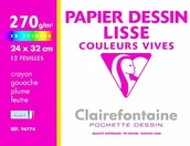 Papier do drukarek - Clairefontaine 96774C opakowanie z 12 arkuszami gładkiego papieru do rysowania Maya, 270 g, 24 x 32 cm, 1 opakowanie, żywe kolory, papier, 24 x 32 cm 96774C - miniaturka - grafika 1