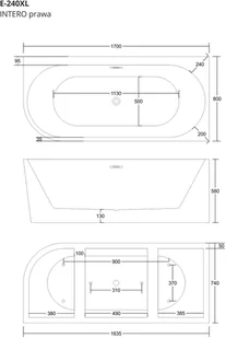 Corsan Wanna narożna Intero prawa 170 cm z szeroką krawędzią i wykończeniem czarnym 649292 - Wanny - miniaturka - grafika 2