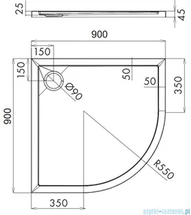 Omnires Merton brodzik akrylowy półokrągły zintegrowany obudową 90x90 cm Merton90/O - Brodziki prysznicowe - miniaturka - grafika 2