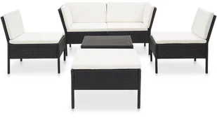vidaXL 6-cz. zestaw mebli do ogrodu, z poduszkami, polirattan, czarny - Meble ogrodowe - miniaturka - grafika 3