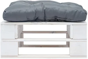 vidaXL Ogrodowy stołek z palet z szarą poduszką, biały, drewno FSC vidaXL - Pozostałe meble ogrodowe - miniaturka - grafika 2