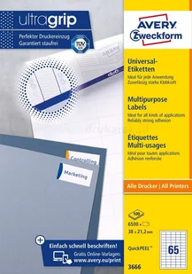 Avery Zweckform Trwałe etykiety uniwersalne Zweckform A4 100ark./op. 38x21,2mm białe PROMOCJA! AVE-3666 - Etykiety do drukarek - miniaturka - grafika 4