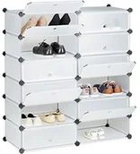 Szafki na buty - Relaxdays szafka na buty z tworzywa sztucznego, zamknięta, systemowa, 12 przegródek, wys. x szer. x gł.: 108 x 94 x 37 cm, różnekolory 10021979_50 - miniaturka - grafika 1