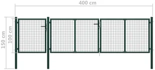 vidaxl Brama ogrodzeniowa, stalowa, 400 x 100 cm, zielona - Ogrodzenia - miniaturka - grafika 6