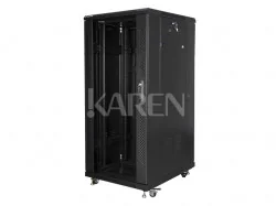 Lanberg SZAFA STOJĄCA RACK 19" 27U 600X800 DRZWI SZKLANE CZARNA FLAT PACK SPL1OKS00400 - Szafy rack - miniaturka - grafika 2