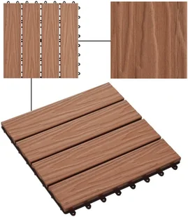 vidaXL Płytki tarasowe tłoczone, WPC, 11 szt, 30x30cm, 1m, jasny brąz - Podesty i deski tarasowe - miniaturka - grafika 3