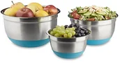 Miski i półmiski - Relaxdays miska zestaw, antypoślizgowe silikon dno, miska do mieszania w 3 rozmiarach, można układać w stos, 3-częściowy, stal nierdzewna, 26 x 26 x 15 cm 10020834_45 - miniaturka - grafika 1