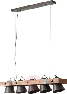 Brilliant Lampa wisząca Plow 5-punktowa czarna/ciemne drewno - Lampy sufitowe - miniaturka - grafika 4