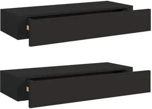 VidaXL Lumarko Półki ścienne z szufladą, 2 szt., czarne, 60x23,5x10 cm, MDF 330258 VidaXL - Półki do salonu - miniaturka - grafika 2