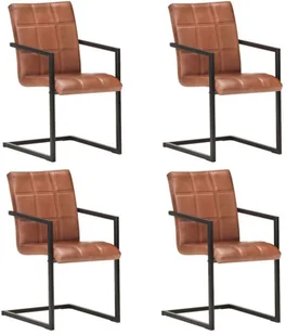 vidaXL Krzesła stołowe, wspornikowe, 4 szt., brązowe, skóra naturalna 3059811 - Krzesła - miniaturka - grafika 8