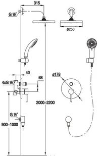 Blue Water Zestaw prysznicowy podtynkowy z deszczownicą i słuchawką DEN-ZKP.150 kolor ZŁOTY BW-5901730616040) - Zestawy prysznicowe - miniaturka - grafika 3