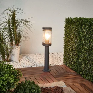 LAMPENWELT.COM Ciemnoszara lampa cokołowa Djori, stal szlachetna - Lampy ogrodowe - miniaturka - grafika 3