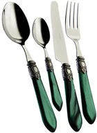 Zestawy sztućców - Casa Bugatti Bugatti zestaw sztućców 24-częściowy zestaw ze stali nierdzewnej 18/10 (DE) Oxford Mother of Pearl pierścionek srebrny uchwytu, zielona OXB4M-S3250 - miniaturka - grafika 1