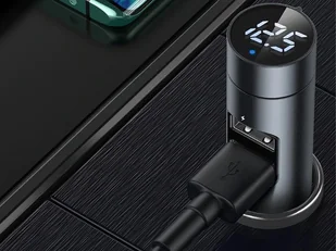 Baseus Ładowarka transmiter FM Bluetooth QC 3.0 2x USB 3.1A Dark grey CCNLZ-0G - Transmitery FM - miniaturka - grafika 4