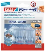 Wieszaki łazienkowe - Tesa Powerstrips Deco haczyki duże, przezroczyste, maks. 1 kg, w opakowaniu 2 haczyki + 4 taśmy Powerstrips, przezroczysty - miniaturka - grafika 1