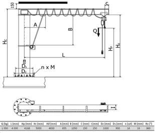 339 Żuraw słupowy obrotowy z wciągnikiem łańcuchowy elektrycznym zintegrowany z wózkiem udźwig 1000 kg wysięg 4000mm wysokość podnoszenia 4168mm) 33976005 - Wyposażenie gospodarstwa rolnego - miniaturka - grafika 2