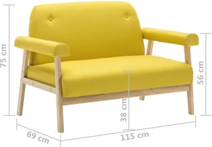 vidaXL Sofa 2-osobowa tapicerowana tkaniną, żółta - Sofy i kanapy - miniaturka - grafika 8